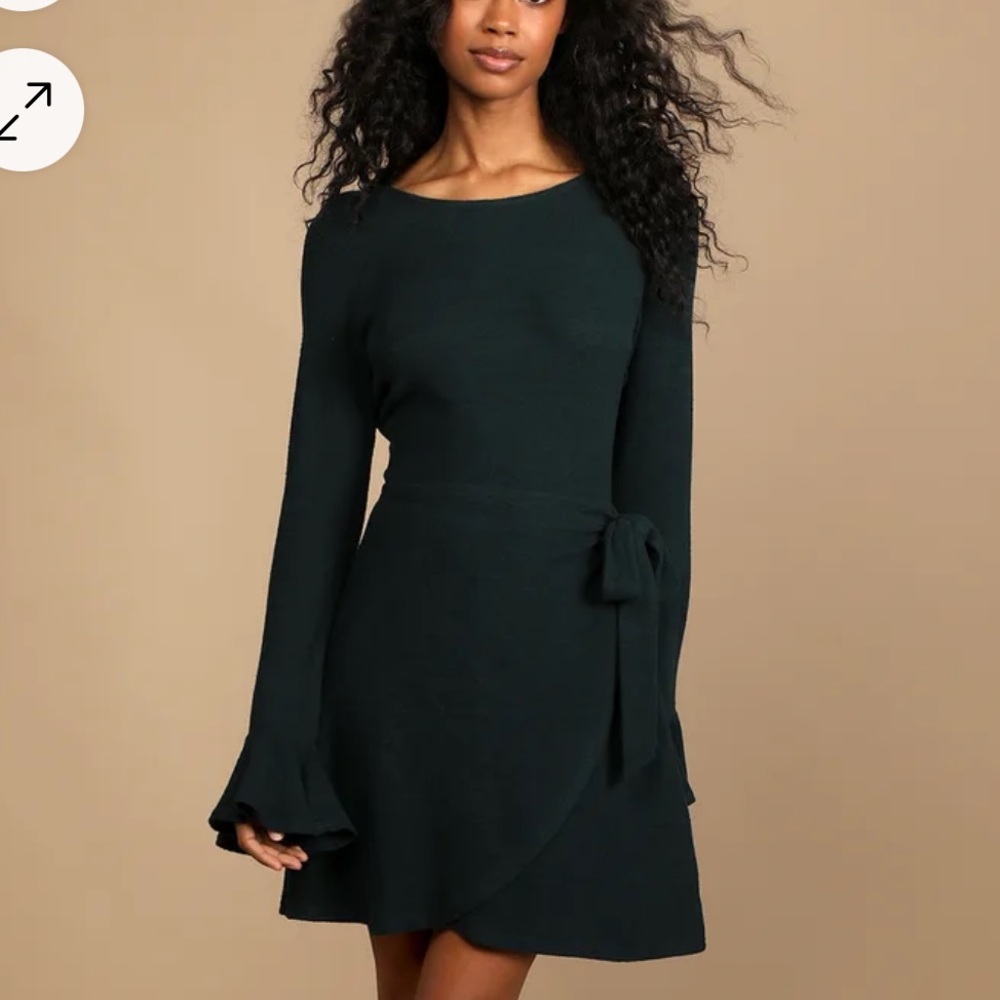 Lulus Favorite Tune black‎ Faux Wrap Sweater Dress size medium NWT